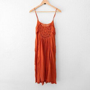 Free People Boho Crochet Dress Small Orange Raw Hem Festival Midi Sundress